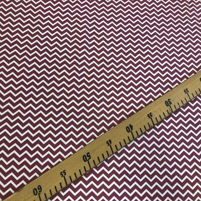 Pamuk Baskılı Keten Kumaş Bordo Zigzag Desen - 2